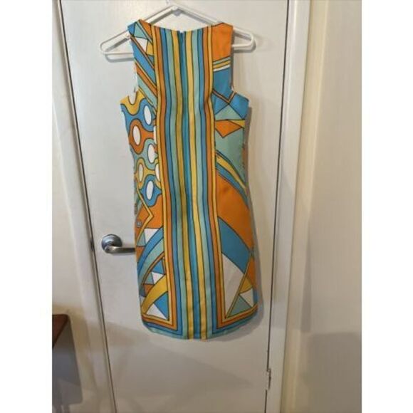 Julie Brown Blue Orange 100% Silk Dress Size 0 - Picture 6 of 11